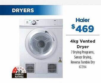 Betta Haier 4kg vented dryer offer