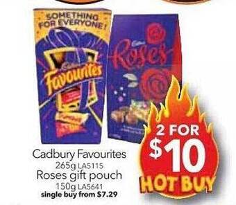 Cheap as Chips Cadbury favourites or roses gift pouch offer