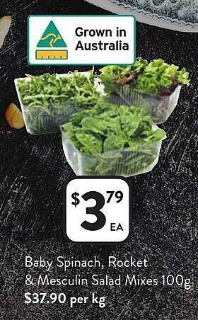 Foodworks Baby spinach rocket & mesculin salad mixes offer