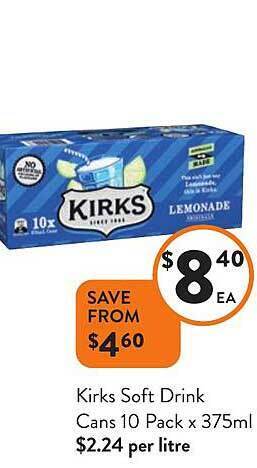 Foodworks Kirks soft drink cans offer