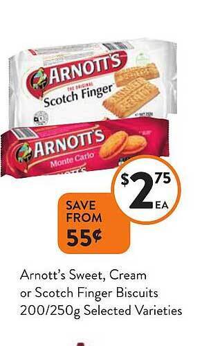 Foodworks Arnott's sweet, cream or scotch finger biscuits offer