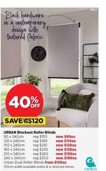 Spotlight Urban blockout roller blinds offer