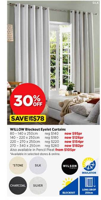 Spotlight Willow blockout eyelet curtains offer