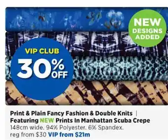 Spotlight Print & plain fancy fashion & double knits featuring prints in manhattan scuba crepe offer
