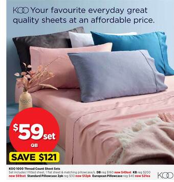 Spotlight Koo 1000 thread count sheet sets offer