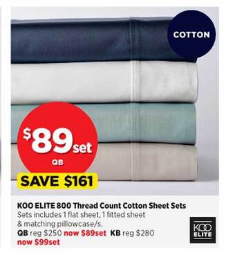 Spotlight Koo elite 800 thread count cotton sheet sets offer