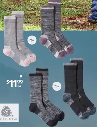 ALDI Adult's Merino Wool Blend Hiking Socks 2pk offer