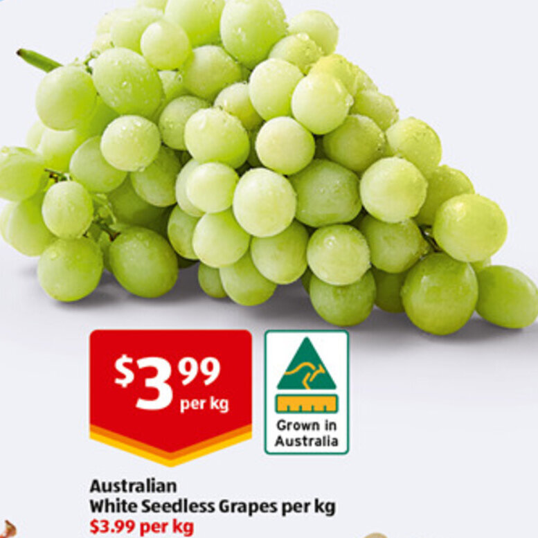 Australian White Seedless Grapes per kg offer at ALDI