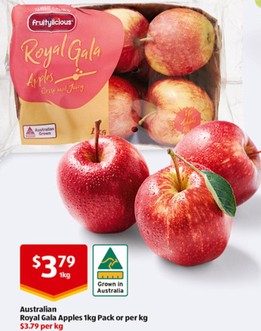 Australian Royal Gala Apples 1kg Pack or Per kg offer at ALDI