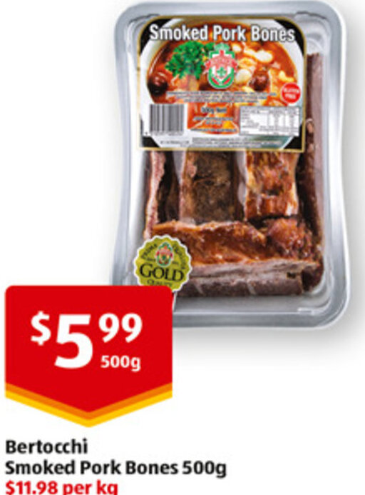 Bertocchi Smoked Pork Bones 500g offer at ALDI