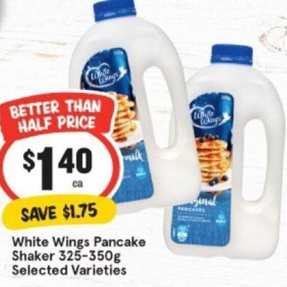 White Wings Pancake Shaker 325350g offer at IGA