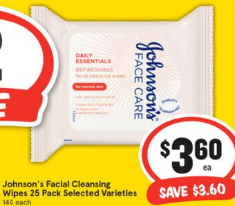 IGA Johnson's Facial Cleansing Wipes 25 Pack offer