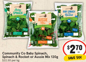 IGA Community Co Baby Spinach, Spinach & Rocket or Aussie Mix 120g offer