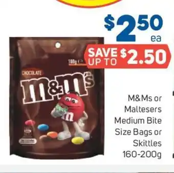Foodland M&M's or maltesers medium bite size bags or skittles offer
