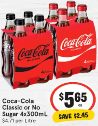 IGA Coca-Cola Classic or No Sugar 4x300ml offer