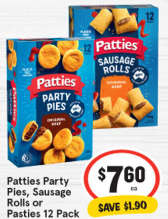 IGA Patties Party Pies, Sausage Rolls or Pasties 12 Pack offer