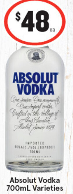 IGA Absolut Vodka 700ml offer