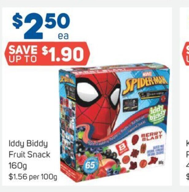 Iddy biddy fruit snack offer at Foodland
