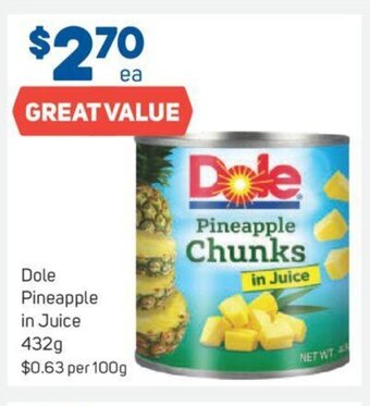 Foodland Dole Pineapple In Juice 432g offer
