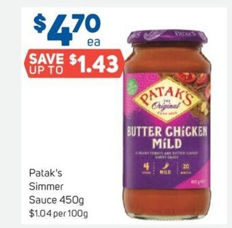 Foodland Patak's Simmer Sauce 450g offer