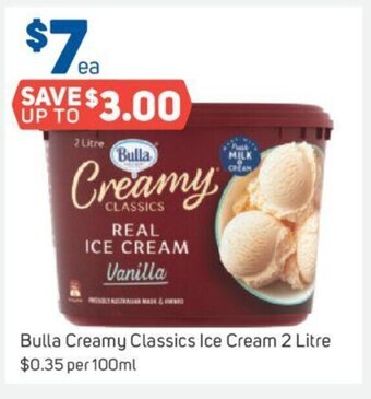 Foodland Bulla Creamy Classics Ice Cream 2 Litre offer