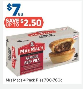 Foodland Mrs Macs 4 Pack Pies 700-760g offer