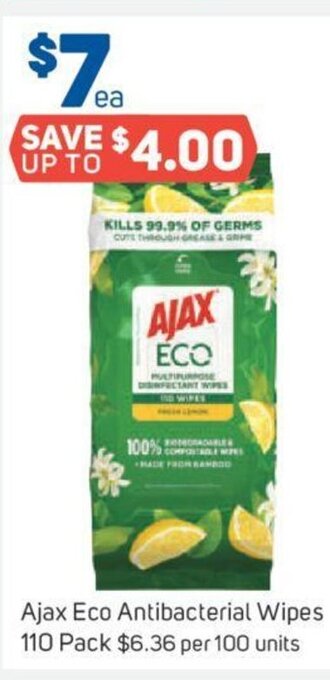 Foodland Ajax Eco Antibacterial Wipes 110 Pack offer