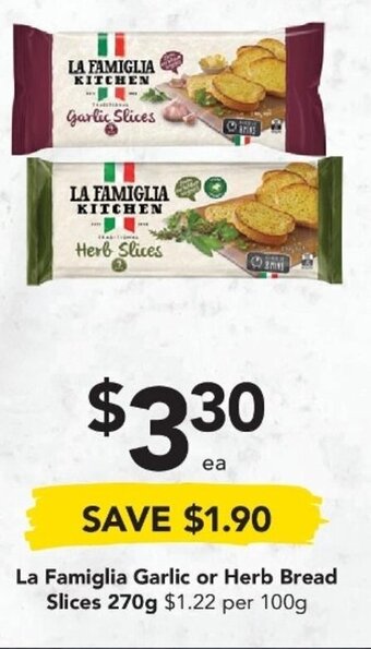 La Famiglia Garlic or Herb Bread Slices 270g