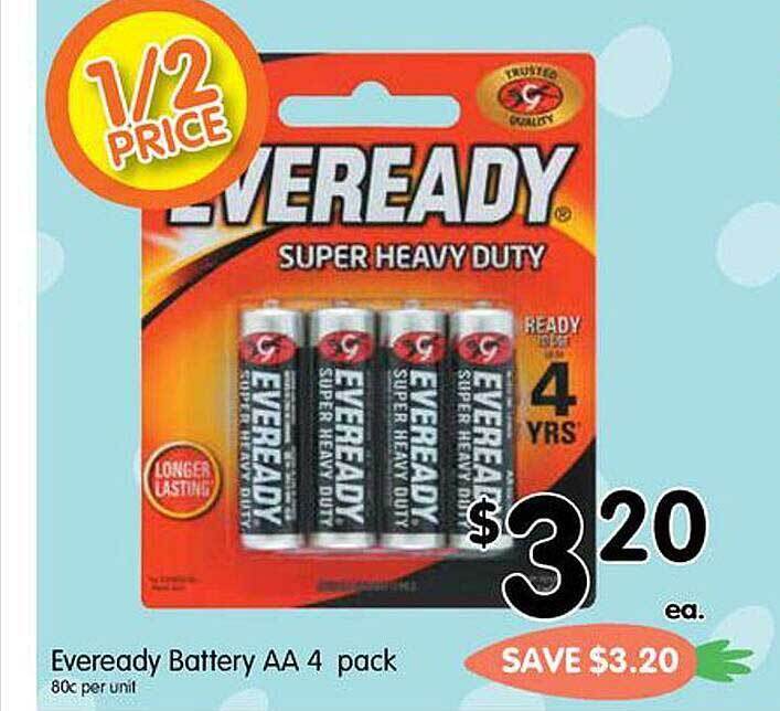 Eveready battery aaa 4 pack offer at Spar