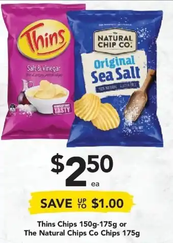 Drakes Thins Chips 150g-175g or The Natural Chips Co 175g offer