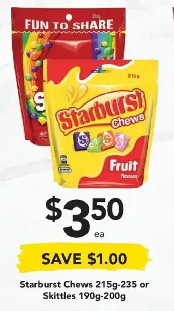 Starburst Chews 215g-235g or Skittles 190g-200g