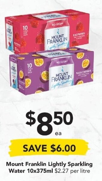 Drakes Mount Franklin Lightly Sparkling Water 10x375ml offer
