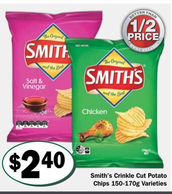 Friendly Grocer Smith's Crinkle Cut Potato Chips 150-170g offer