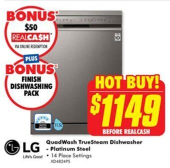 The Good Guys QuadWash Truesteam Dishwasher - Platinum Steel offer