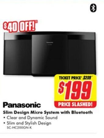 The Good Guys Panasonic Slim Design Micro System with Bluetooth offer