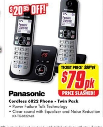 The Good Guys Panasonic Cordless 6822 Phone-Twin Pack offer