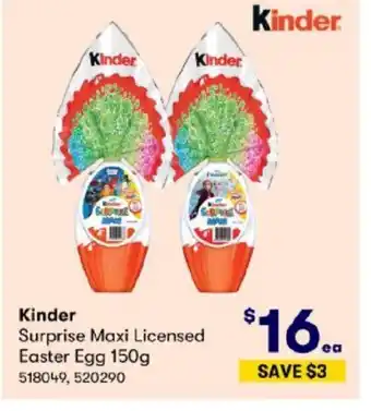 BIG W Kinder Surprise Maxi Licensed Easter Egg 150g offer