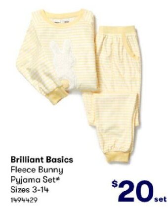 BIG W Brilliant Basics Fleece Bunny Pyjama Set Sizes 3-14 offer