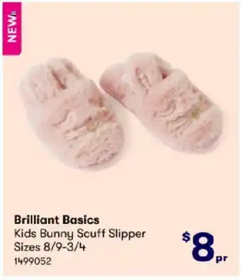 BIG W Brilliant Basics Kids Bunny Scuff Slipper Sizes 8/9/-3/4 offer