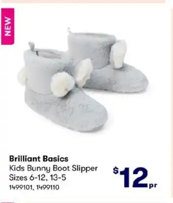 BIG W Brilliant Basics Kids Bunny Boot Slipper Sizes 6-12, 13-5 offer