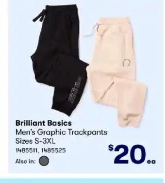 BIG W Brilliant Basics Men's Graphic Trackpants Sizes S-3XL offer