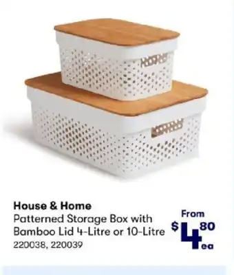 BIG W House & Home Patterned Storage Box with Bamboo Lid 4-Litre or 10 Litre offer