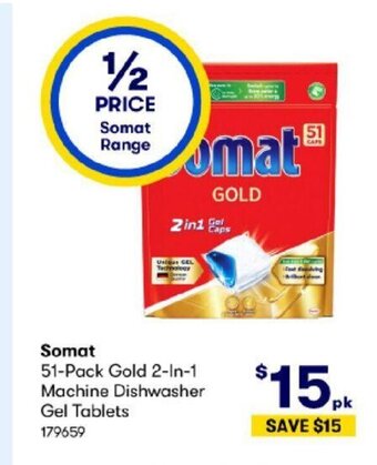 BIG W Somat 51-Pack Gold 2-In 1 Machine Dishwasher Gel Tablets offer