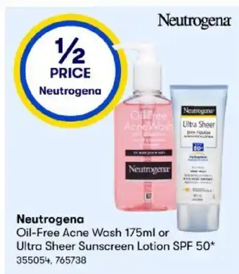 BIG W Neutrogena Oil-Free Acne Wash 175 ml or Ultra Sheer Sunscreen Lotion SPF 50 offer
