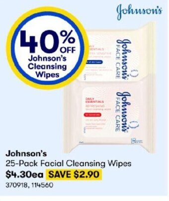 BIG W Johnson's 25-pack Facial Cleansing Wipes offer