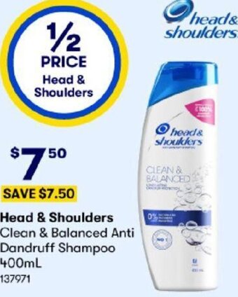 BIG W Head & Shoulders Clean & Balanced Anti Dandruff Shampoo 400ml offer