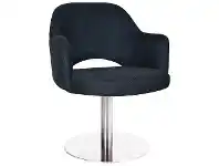 LivingStyles Albury Commercial Grade Gravity Fabric Dining Stool with Arm, Metal Disc Base, Navy / Silver offer
