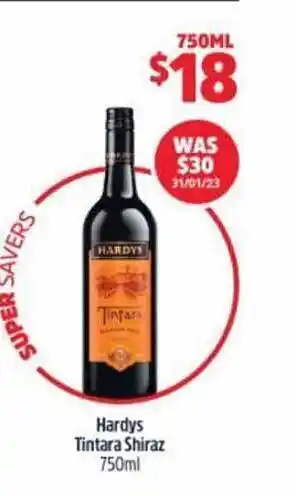BWS Hardys tintara shiraz offer