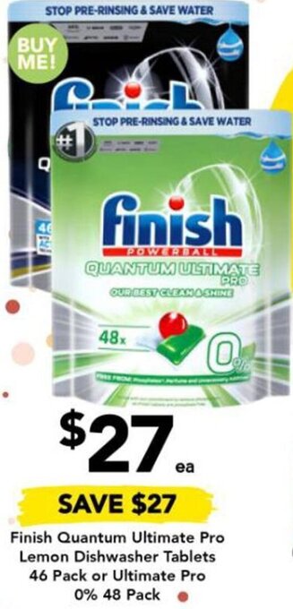 Drakes Finish Quantum Ultimate Pro Lemon Dishwasher Tablets 46 Pack or Ultimate Pro 0% 48 Pack offer