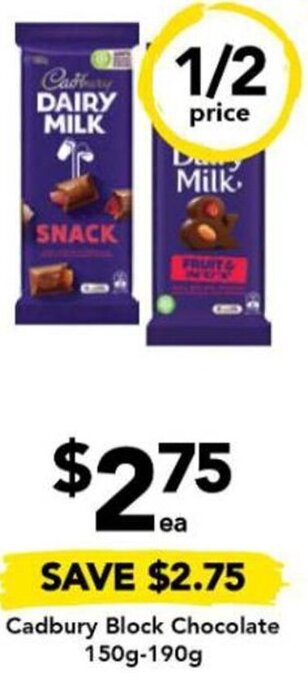 Drakes Cadbury Block Chocolate 150g-190g offer